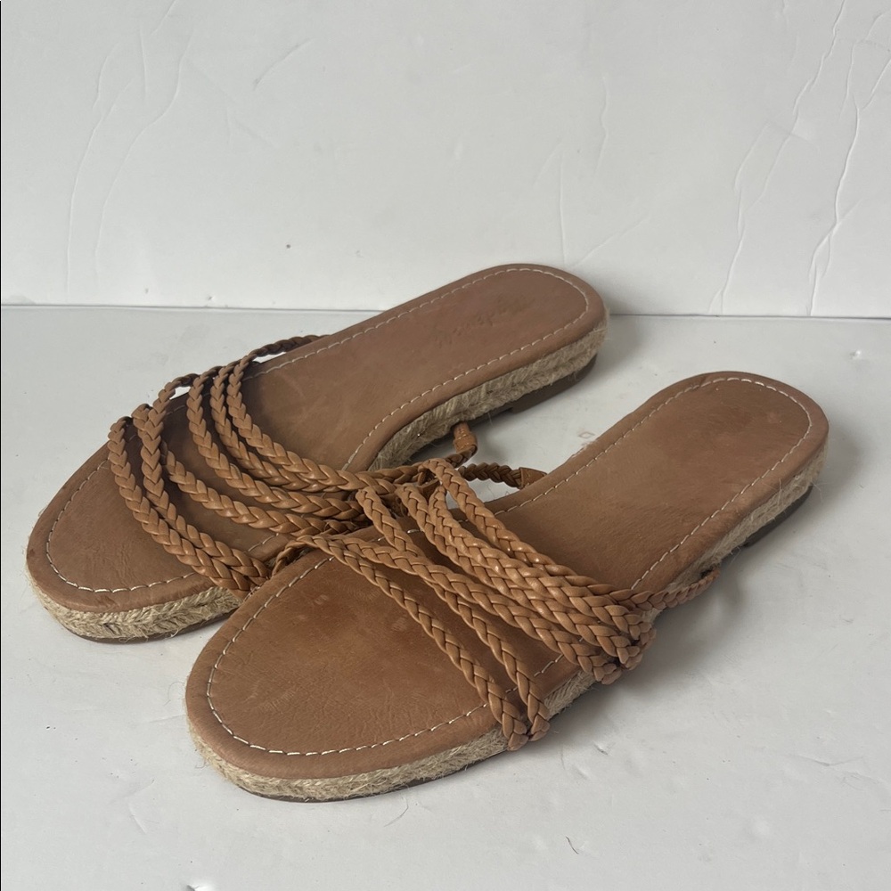 Madewell The Kathryn espadrille slide sandals amber brown braided leather sz 9=